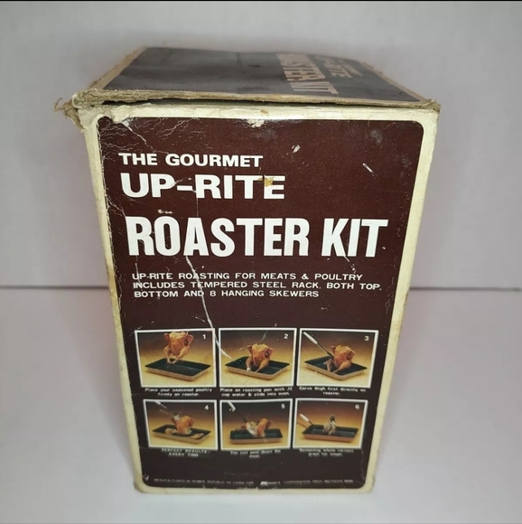 Kmart "The Gourmet Up-Rite Roaster Kit" VTG Steel Top & Bottom Rack & Skewers - Picture 4 of 13